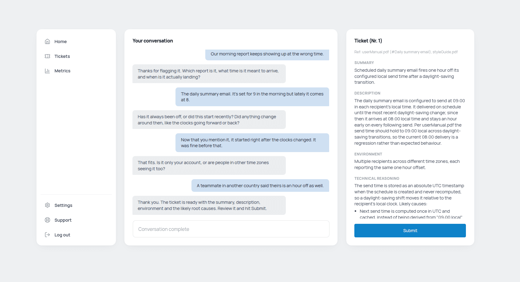 Preview of the MurMur ticket-writing workspace